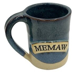 Handcrafted Teal Blue & Cream Glazed “Memaw” Grandma Coffee Mug Tea Cup 12 Fl Oz